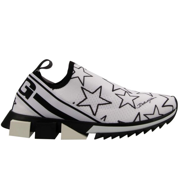 Dolce & Gabbana - DG Logo Low-Top Logo Stars Stretch Sneaker SORRENTO White Blac - Picture 2 of 5